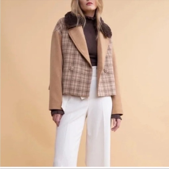Rachel Parcell Jackets & Blazers - Rachel Parcell Double Breasted Plaid Jacket NWT Tan Iced Coffee Plaid